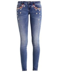 Jean skinny à fleurs bleu clair Only