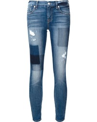 Jean skinny à patchwork bleu clair