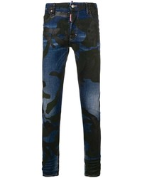 Jean skinny camouflage bleu marine