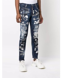 Jean skinny imprimé bleu marine DSQUARED2