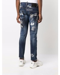 Jean skinny imprimé bleu marine DSQUARED2