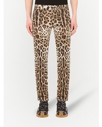 Jean skinny imprimé léopard marron clair Dolce & Gabbana