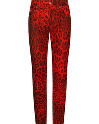 Jean skinny imprimé léopard rouge Dolce & Gabbana