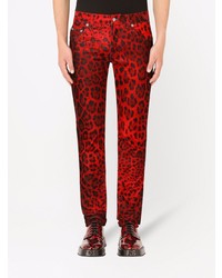 Jean skinny imprimé léopard rouge Dolce & Gabbana