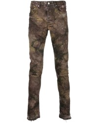 Jean skinny imprimé tie-dye marron foncé