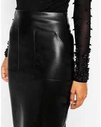 Jupe crayon en cuir noire Asos