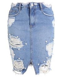 Jupe crayon en denim bleue Missguided