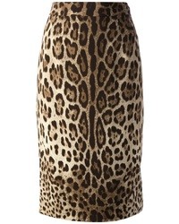 Jupe crayon imprimée léopard marron clair Dolce & Gabbana