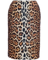 Jupe crayon imprimée léopard marron