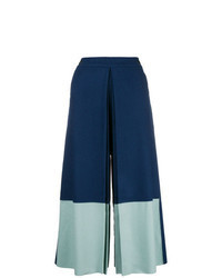 Jupe-culotte en laine plissée bleu marine