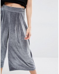 Jupe-culotte en velours plissée grise Boohoo