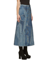 Jupe en denim à patchwork bleue Saint Laurent