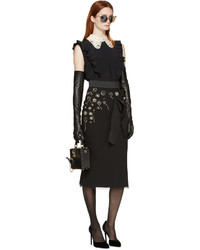 Jupe en laine brodée noire Dolce & Gabbana