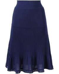 Jupe en laine en tricot bleu marine Alberta Ferretti