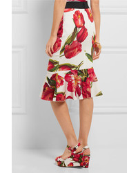 Jupe en soie à fleurs rouge Dolce & Gabbana