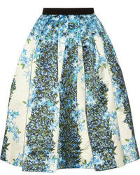 Jupe mi-longue à fleurs bleu clair