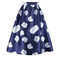Jupe mi-longue à fleurs bleu marine Dorothy Perkins