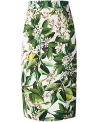 Jupe mi-longue à fleurs verte Dolce & Gabbana