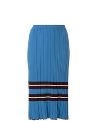 Jupe mi-longue à rayures horizontales bleue Chiara Bertani