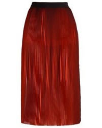 Jupe mi-longue à rayures verticales rouge Bardot
