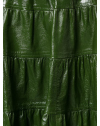 Jupe mi-longue en cuir plissée vert foncé J.W.Anderson