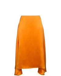 Jupe mi-longue en soie orange