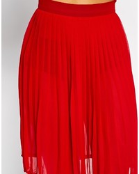 Jupe mi-longue en soie plissée rouge American Apparel