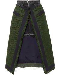 Jupe mi-longue en tweed vert foncé