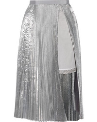 Jupe mi-longue plissée argentée Sacai