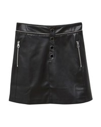 Jupe patineuse en cuir noire Mango