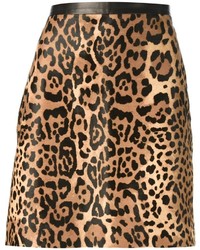 Jupe trapèze imprimée léopard marron