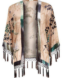 Kimono à fleurs marron clair