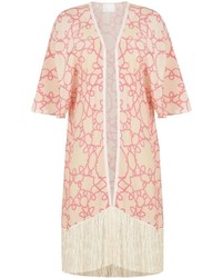 Kimono à franges blanc et rose
