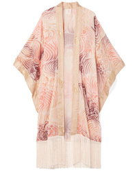 Kimono en chiffon à franges rose