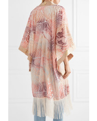 Kimono en chiffon à franges rose Anna Sui