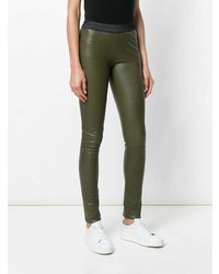 Leggings en cuir olive Drome