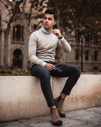 Comment porter un pull à col rond beige