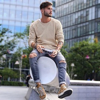 Un jean à porter avec des baskets montantes beiges