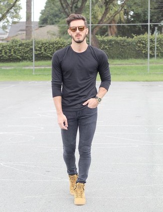 Un jean skinny à porter avec des baskets basses beiges