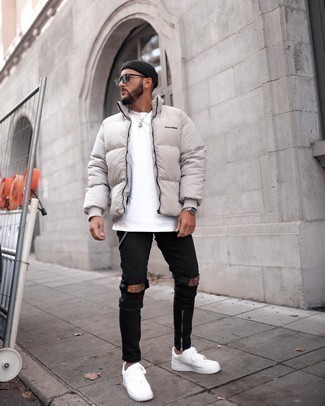 Comment porter une doudoune beige
