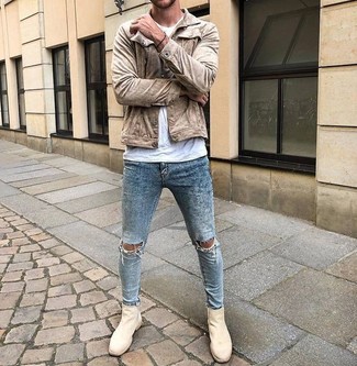 Comment porter une veste en daim beige