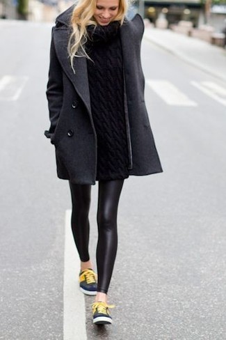 Comment porter un pull à col roulé en tricot noir