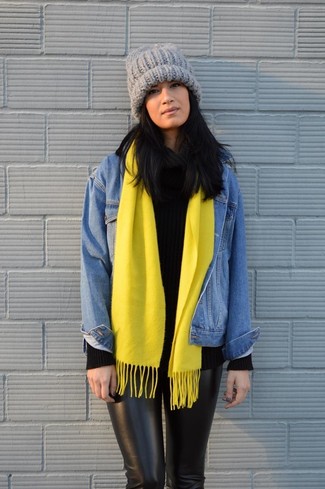 Comment porter un pull à col roulé en tricot noir