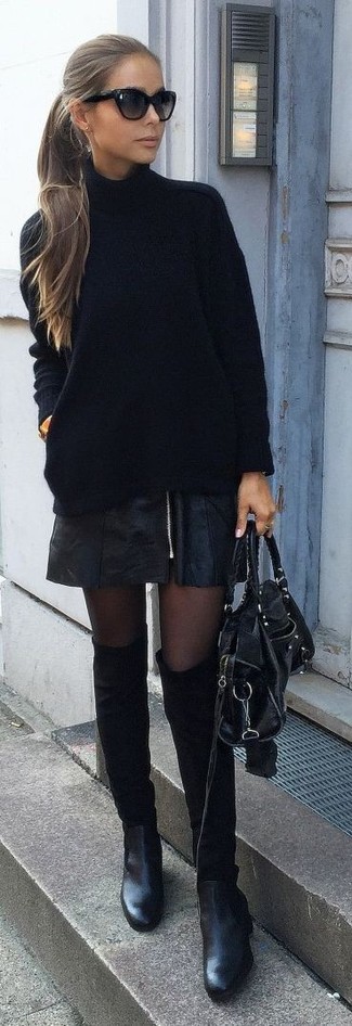 Comment porter un pull à col roulé en tricot noir