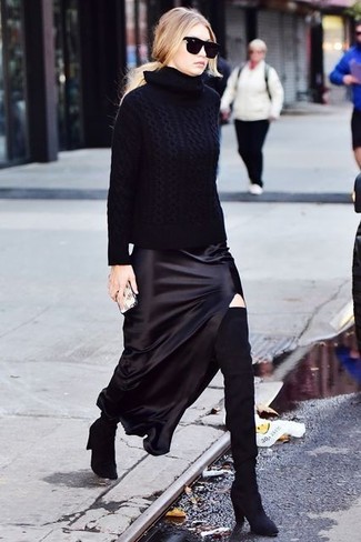 Comment porter un pull à col roulé en tricot noir