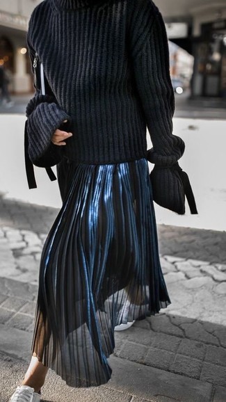 Comment porter un pull à col roulé en tricot noir