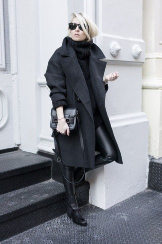 Comment porter un pull à col roulé en tricot noir