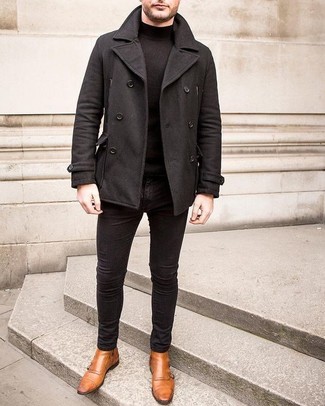 Un pull à col roulé à porter avec un caban noir