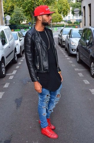 Comment porter une veste motard en cuir matelassée noire