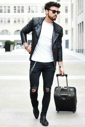 Comment porter une veste motard en cuir matelassée noire